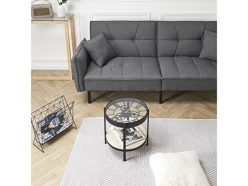 Table D Appoint Horloge 40.5x40.5x39cm Noir, Transparent, Beige