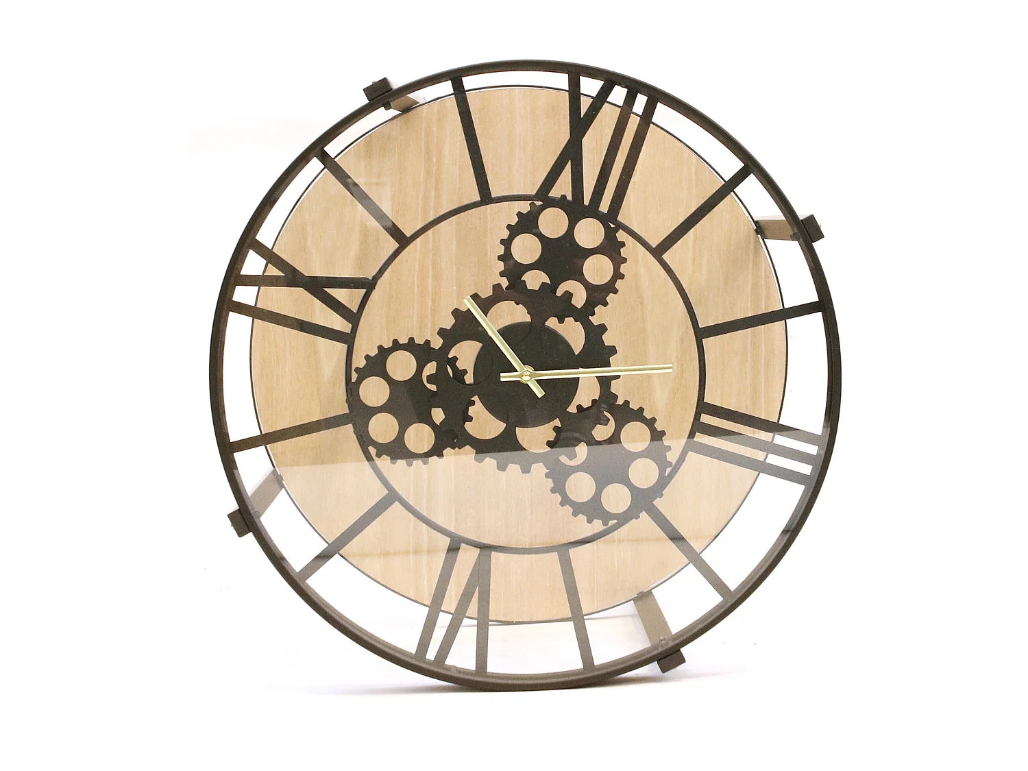 Table D Appoint Horloge 40.5x40.5x39cm Noir, Transparent, Beige