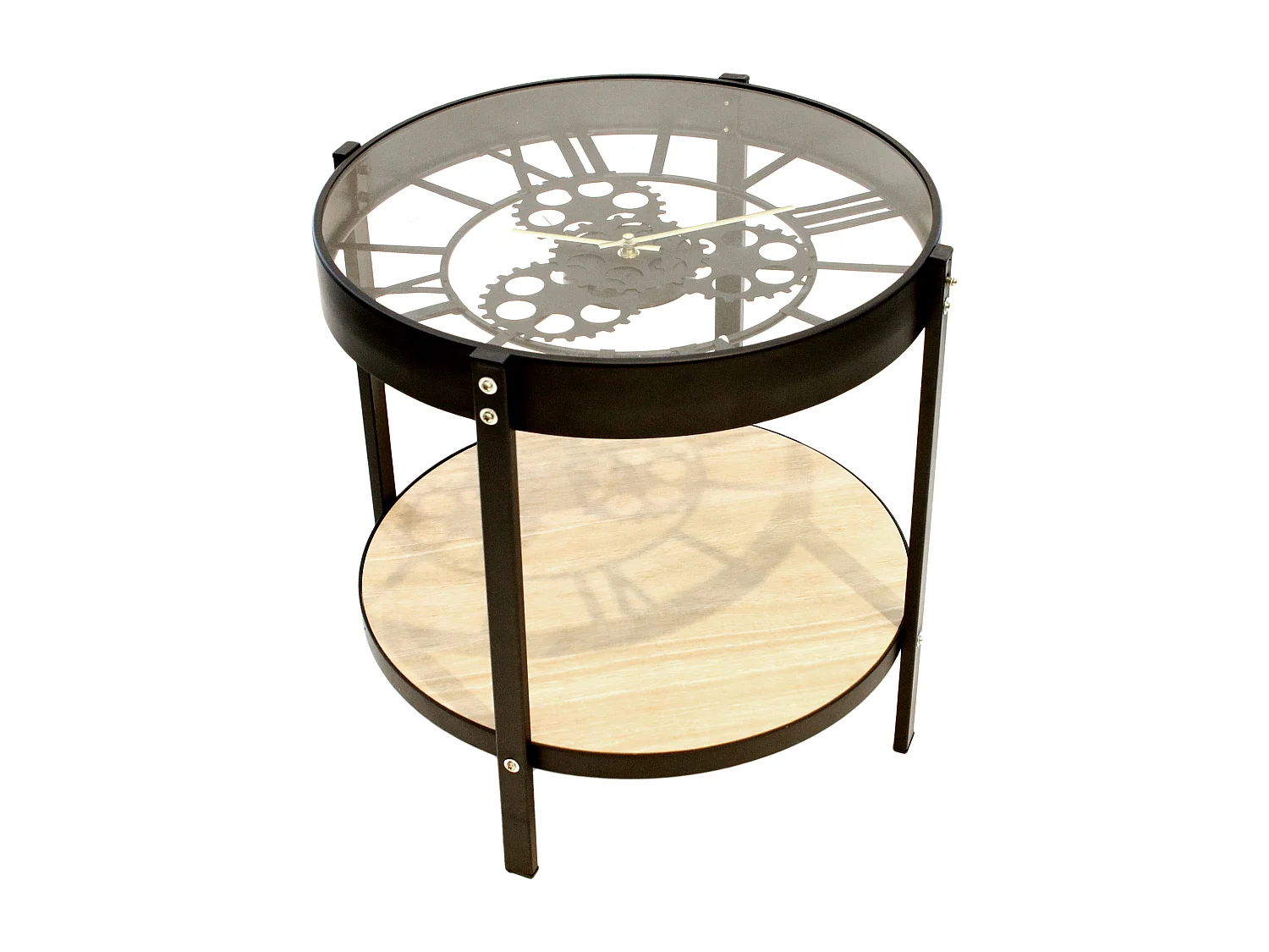 Table D Appoint Horloge 40.5x40.5x39cm Noir, Transparent, Beige