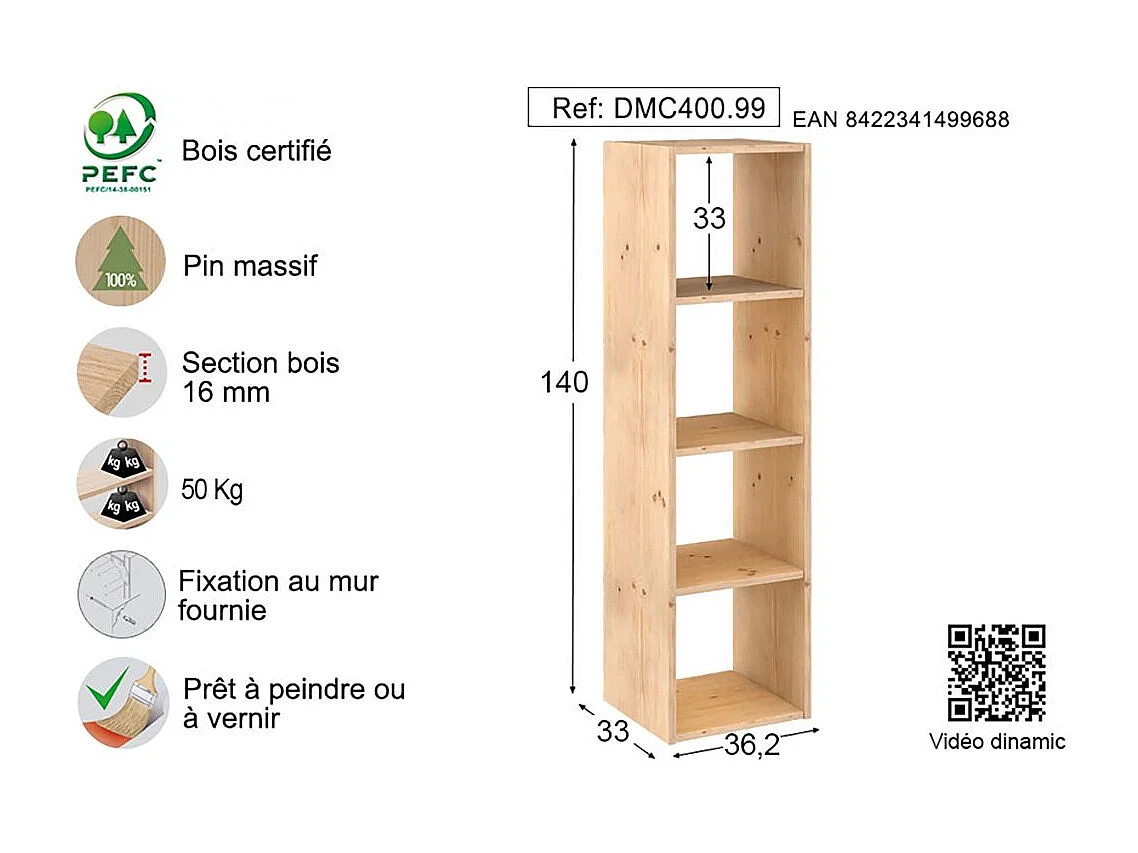 Modulares Regal aus Rohkiefernholz "Dinamic"
