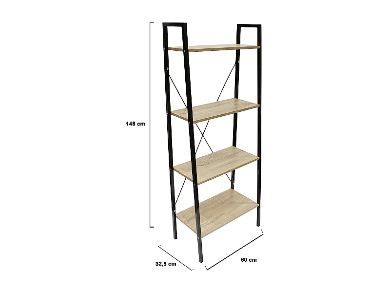 Etagere Bois Et Metal 148x60x32.5 Beige, Noir