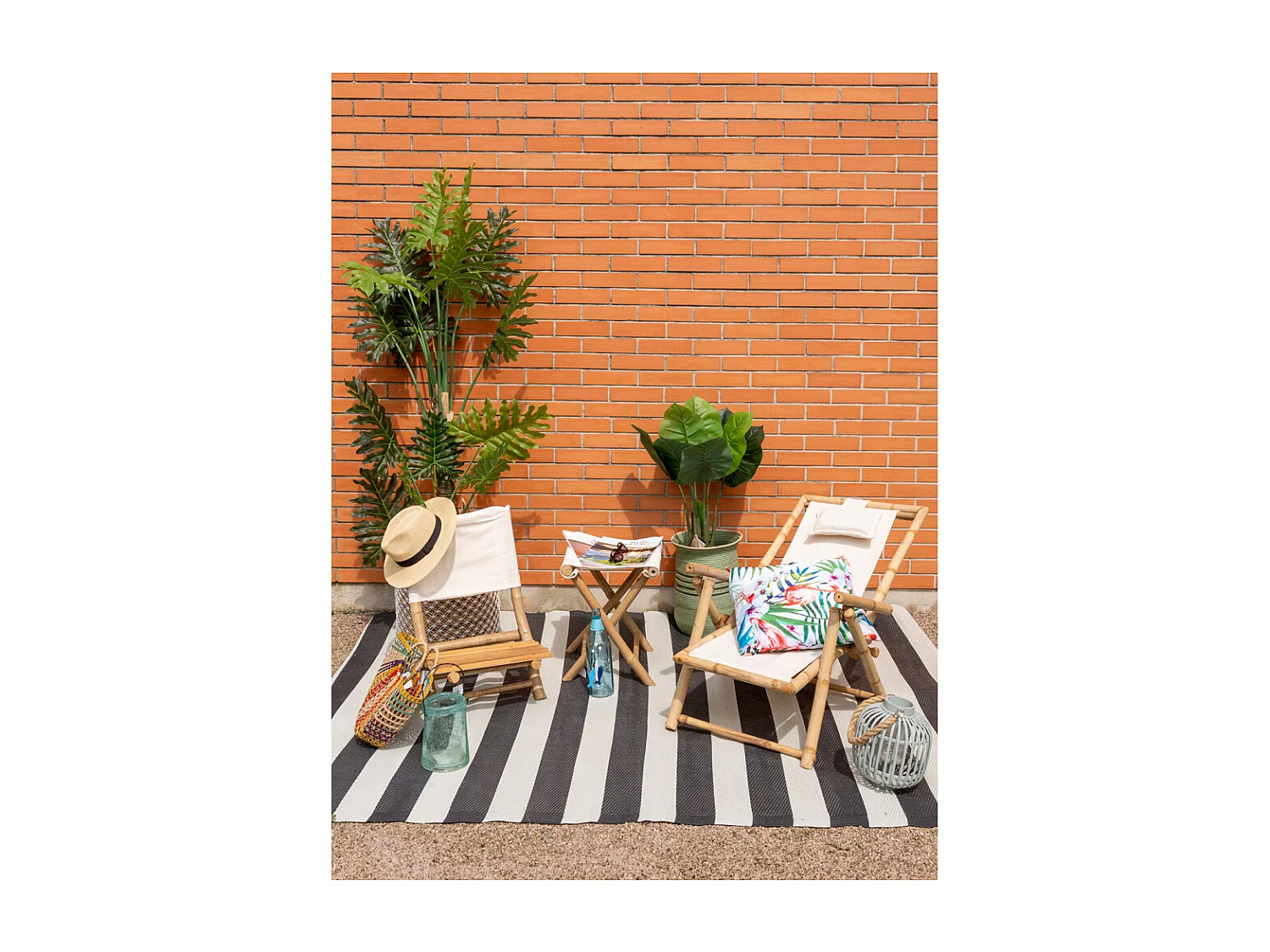 Tabouret pliant en bambou avec assise coton