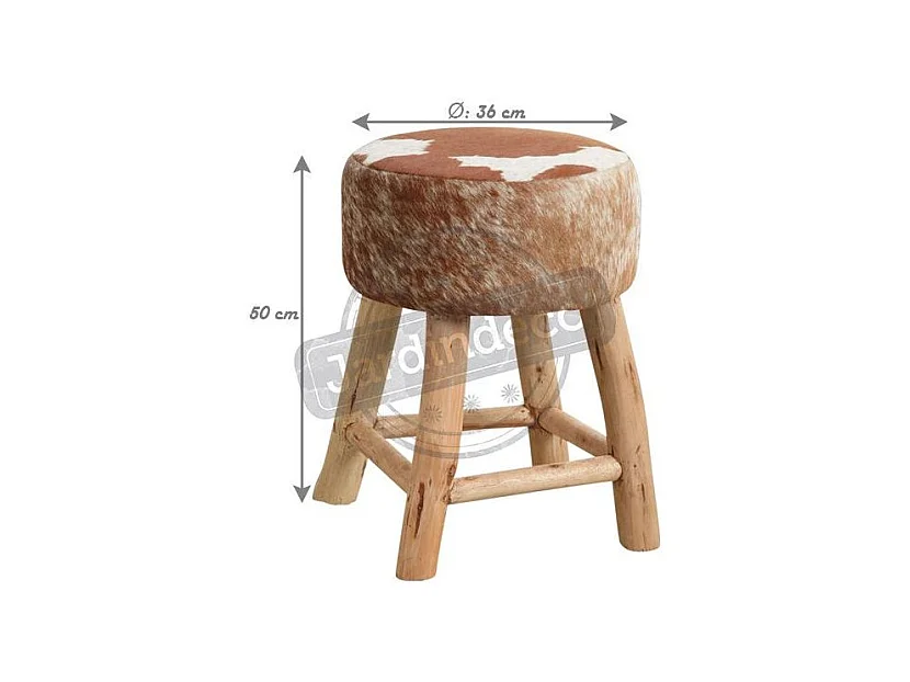 Tabouret en bois et peau de vache