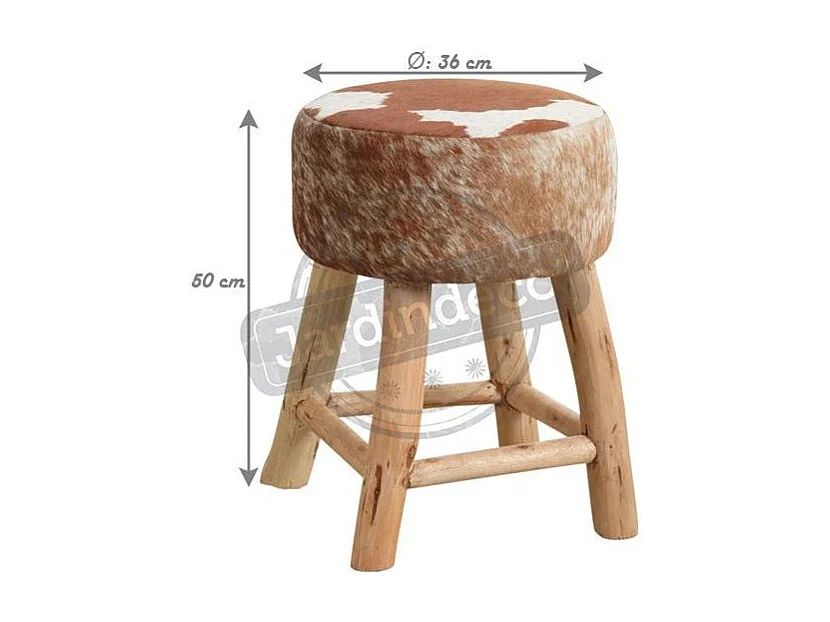Tabouret en bois et peau de vache