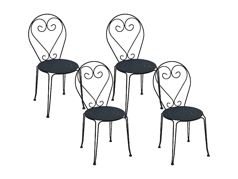 Lot de 4 chaises de jardin empilables en métal façon fer forgé  - anthracite - GUERMANTES de MYLIA