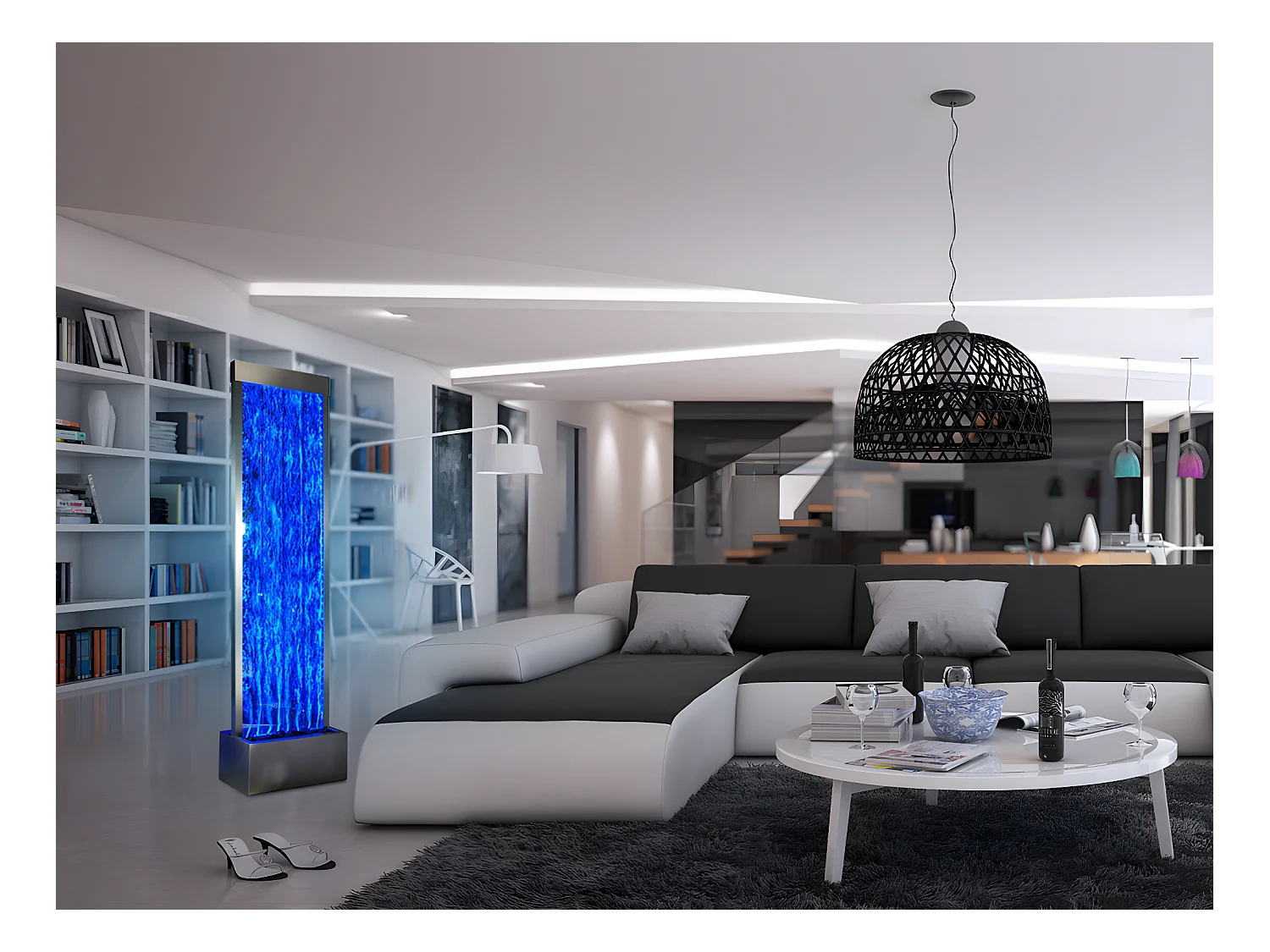 Sprudelnde Wasserwand mit bunter LED-Beleuchtung - H. 150 cm - BLENNIE