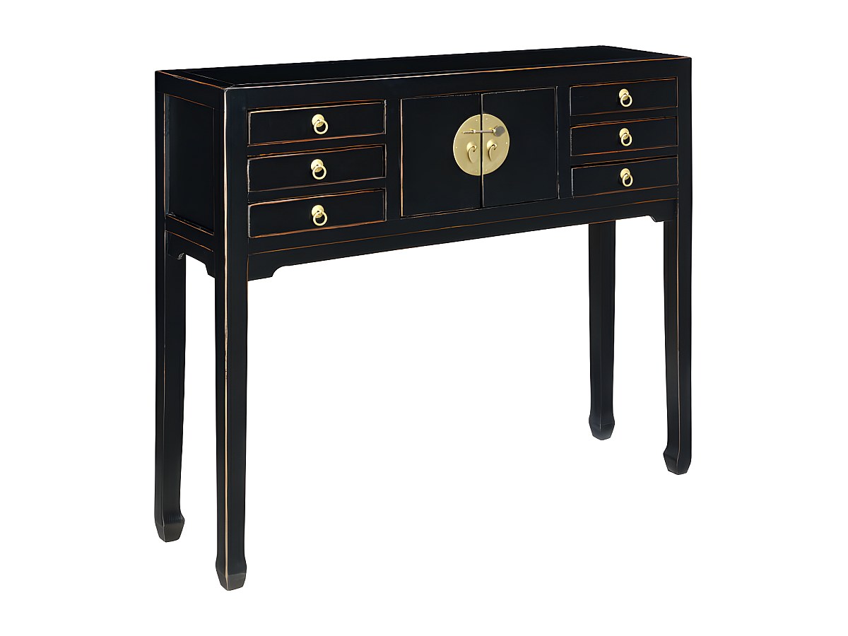 Consola em madeira abeto 2 portas e 6 gavetas preto MITSUKO