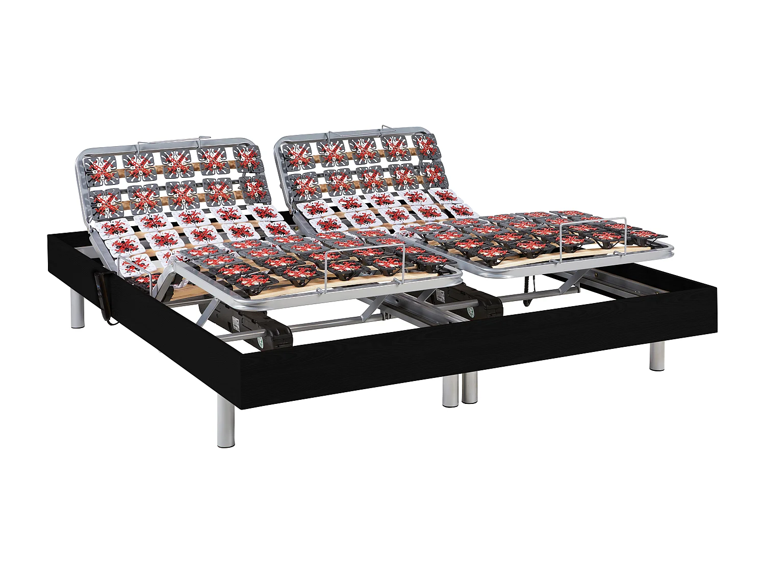 Elektrische bedbodem 2x65 met contactplaatjes kleur zwart hout van Ysmée - 2x80x200cm  - motoren OKIN