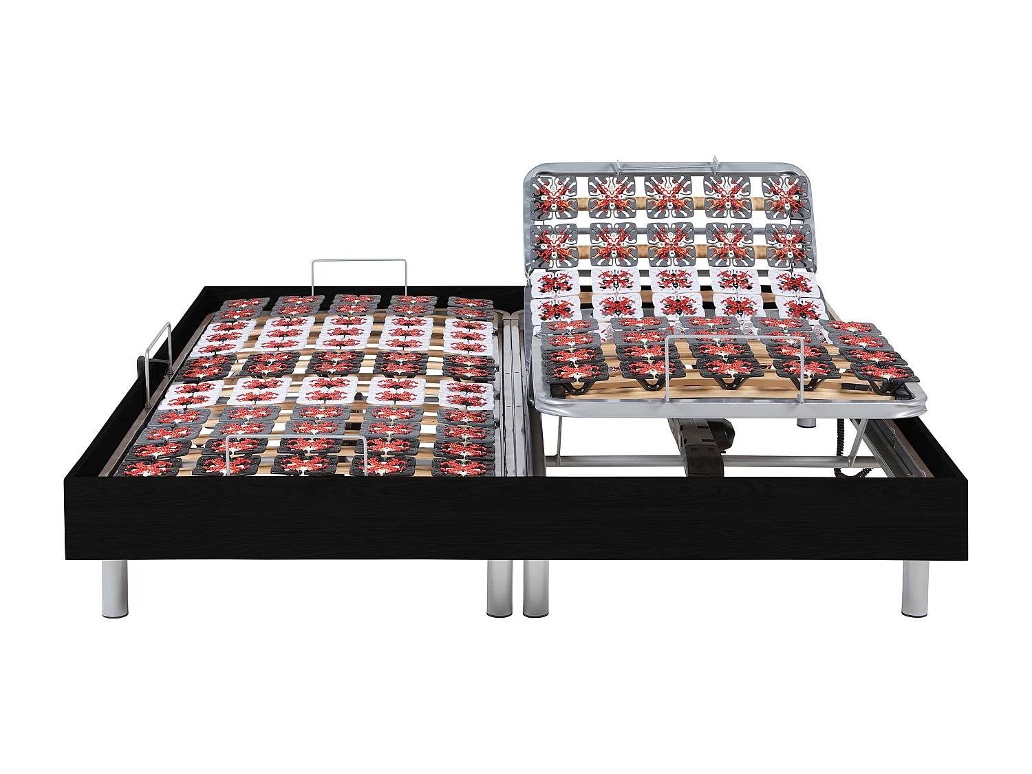 Elektrische bedbodem 2x65 met contactplaatjes kleur zwart hout van Ysmée - 2x80x200cm  - motoren OKIN