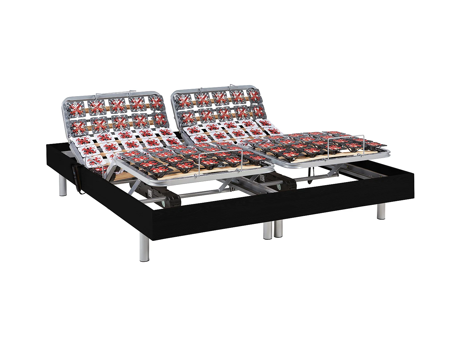 Elektrische bedbodem 2x78 met contactplaatjes kleur zwart hout van Ysmée - 2x90x200cm  - motoren OKIN