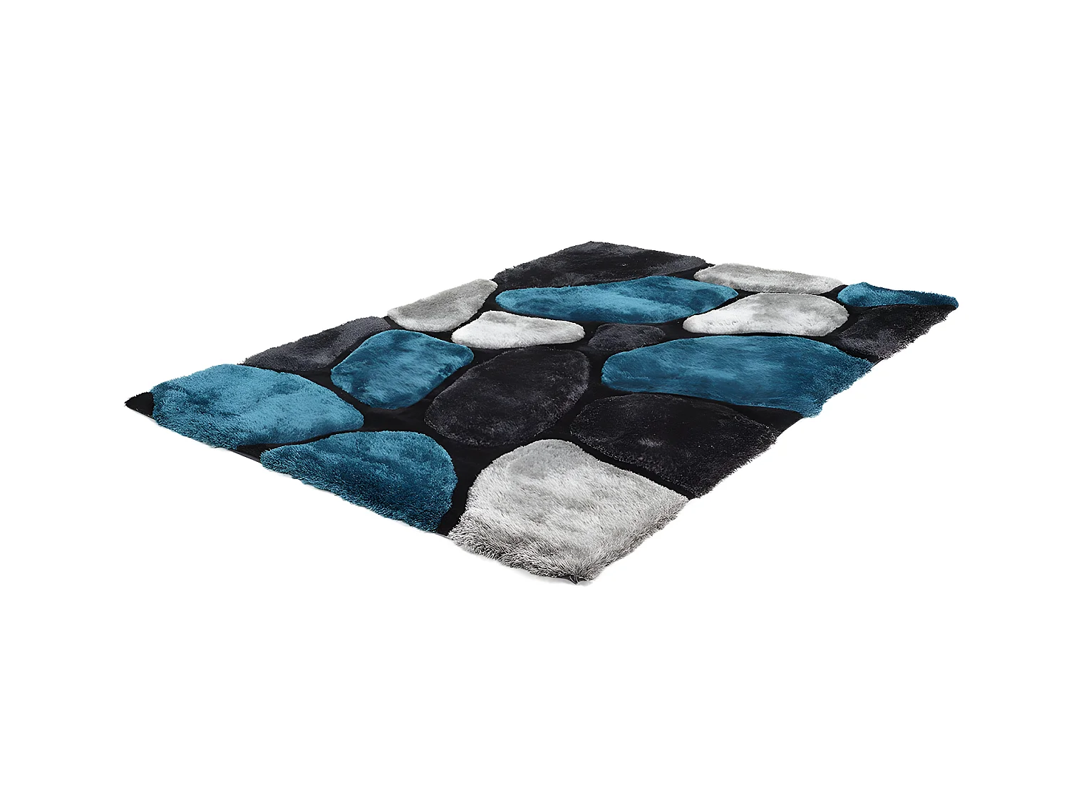 Tapis shaggy à poils longs - turquoise et gris - 120 x 170cm - PIETRA