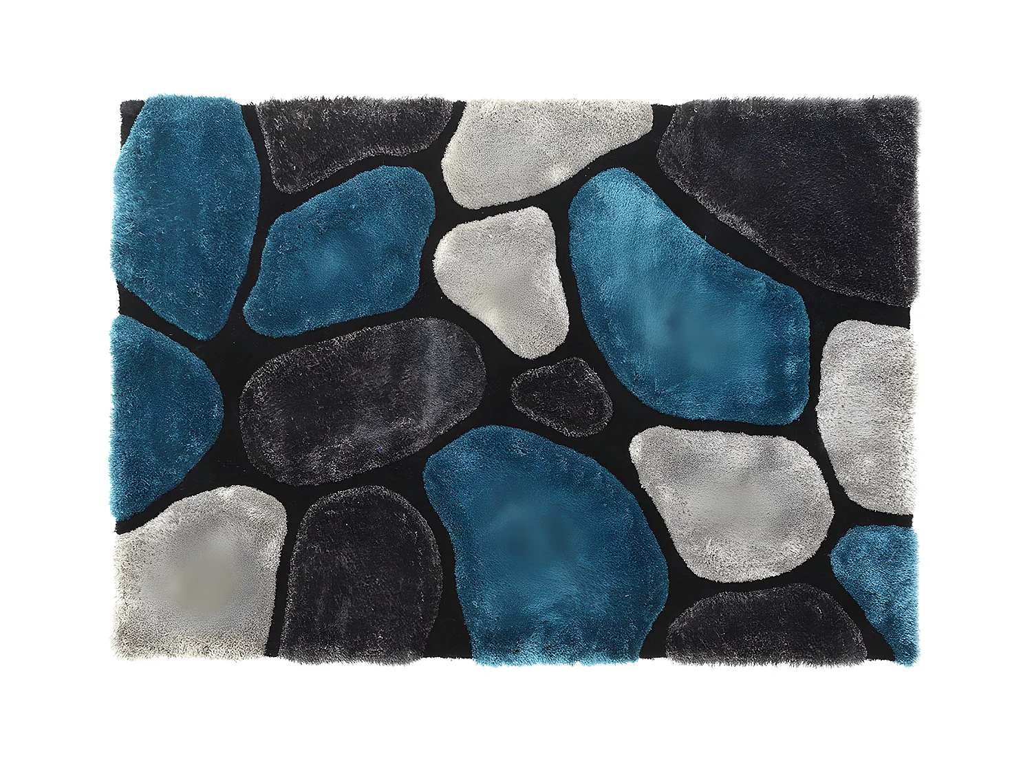 Alfombra shaggy PIETRA turquesa y gris - Poliéster - 120x170 cm