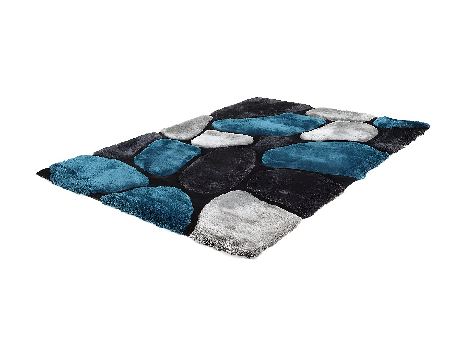 Hochflorteppich  - 120 x 170 cm - Türkis & Grau - PIETRA günstig online kaufen