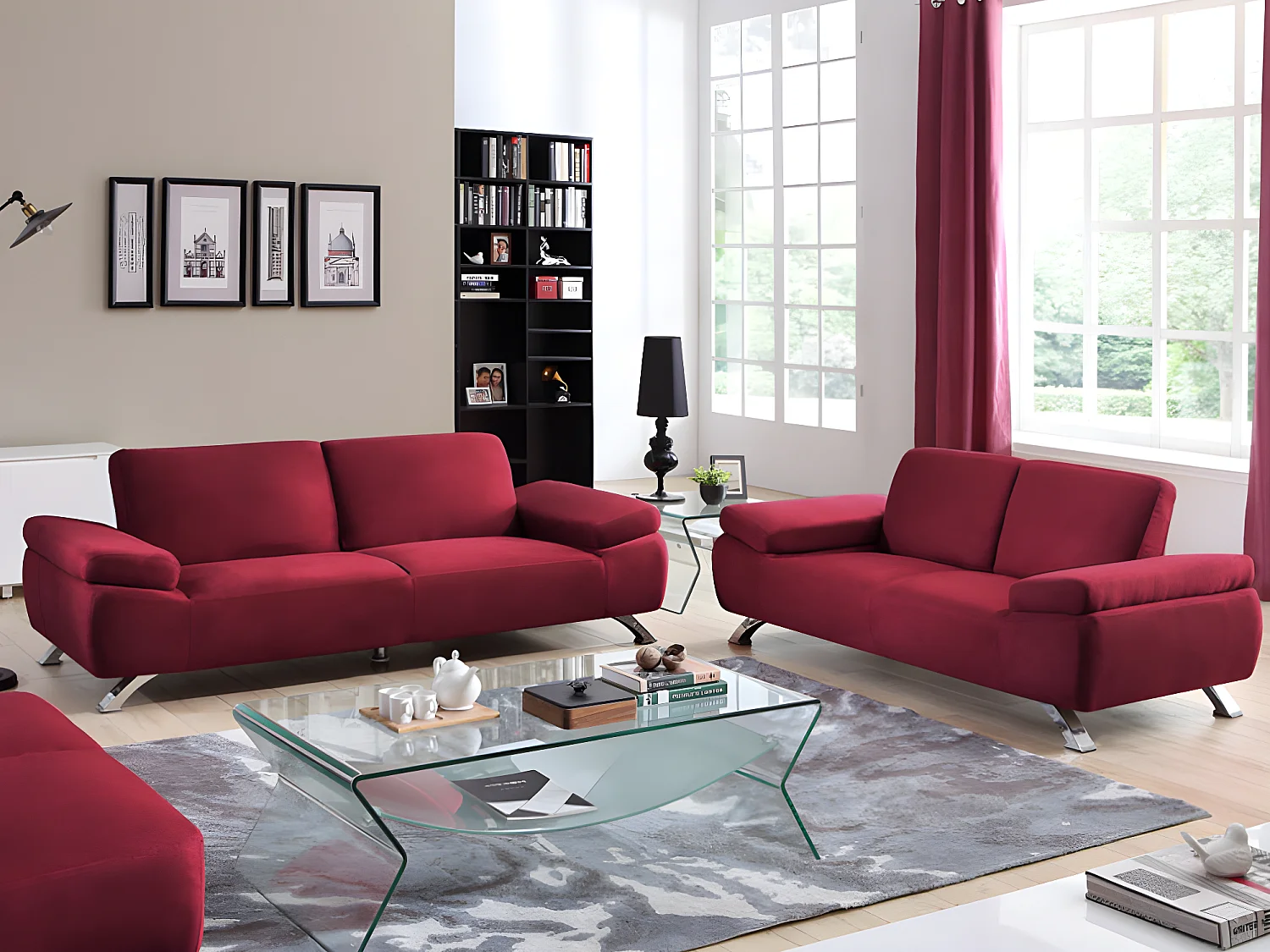 Canapés 3 places et 2 places en microfibre POLKA - Rouge