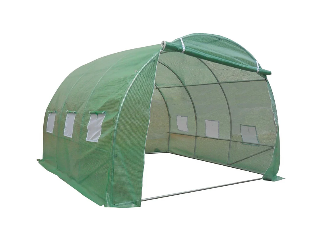 Serre tunnel avec structure en acier 9 m² - L300 x l300 x H200 cm - Vert - IPOMEA