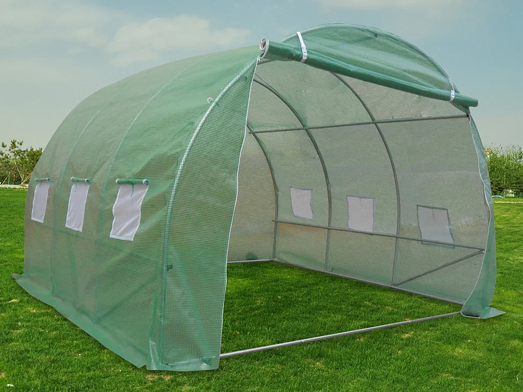 Serre tunnel avec structure en acier 9 m² - L300 x l300 x H200 cm - Vert - IPOMEA