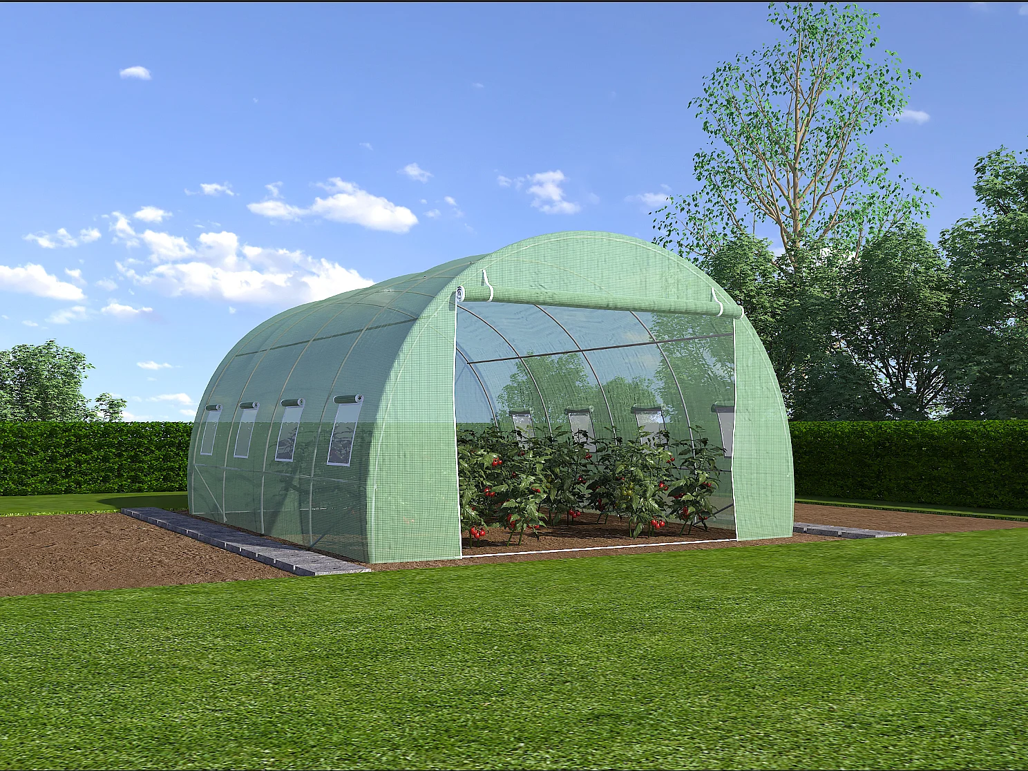 Serre tunnel avec structure en acier 12 m² - L300 x l400 x H200 cm - Vert - IPOMEA