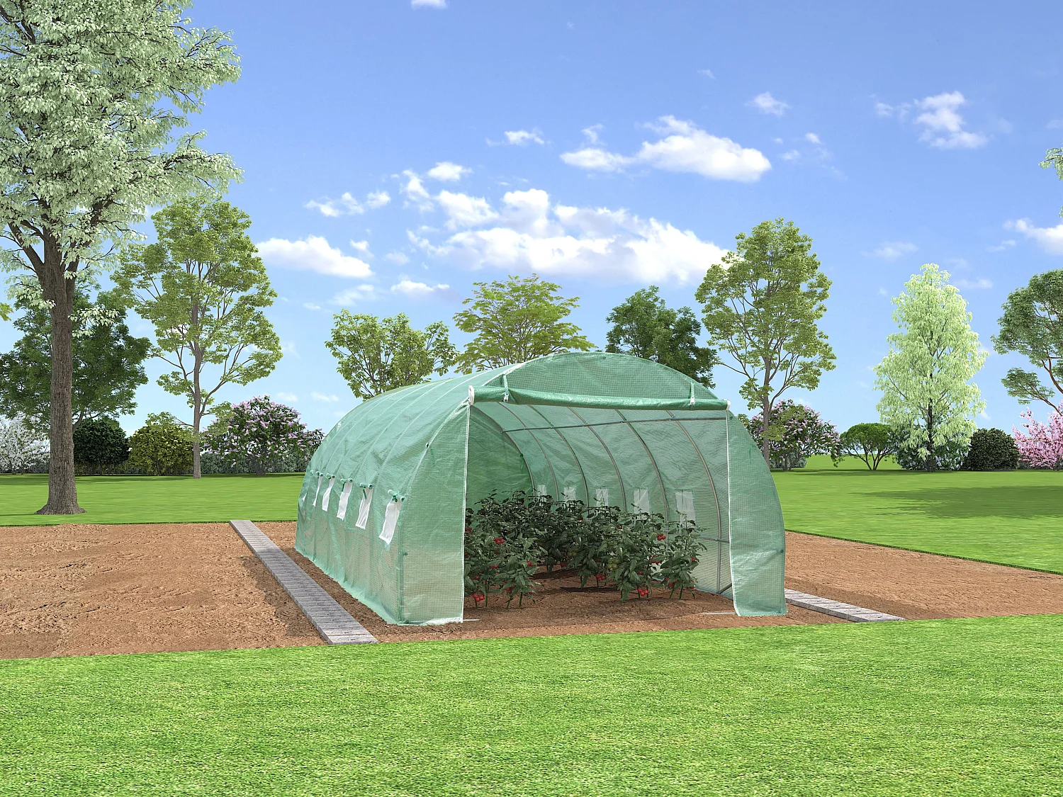 Serre tunnel avec structure en acier 18 m² -  L300 x l600 x H200 cm - Vert - IPOMEA