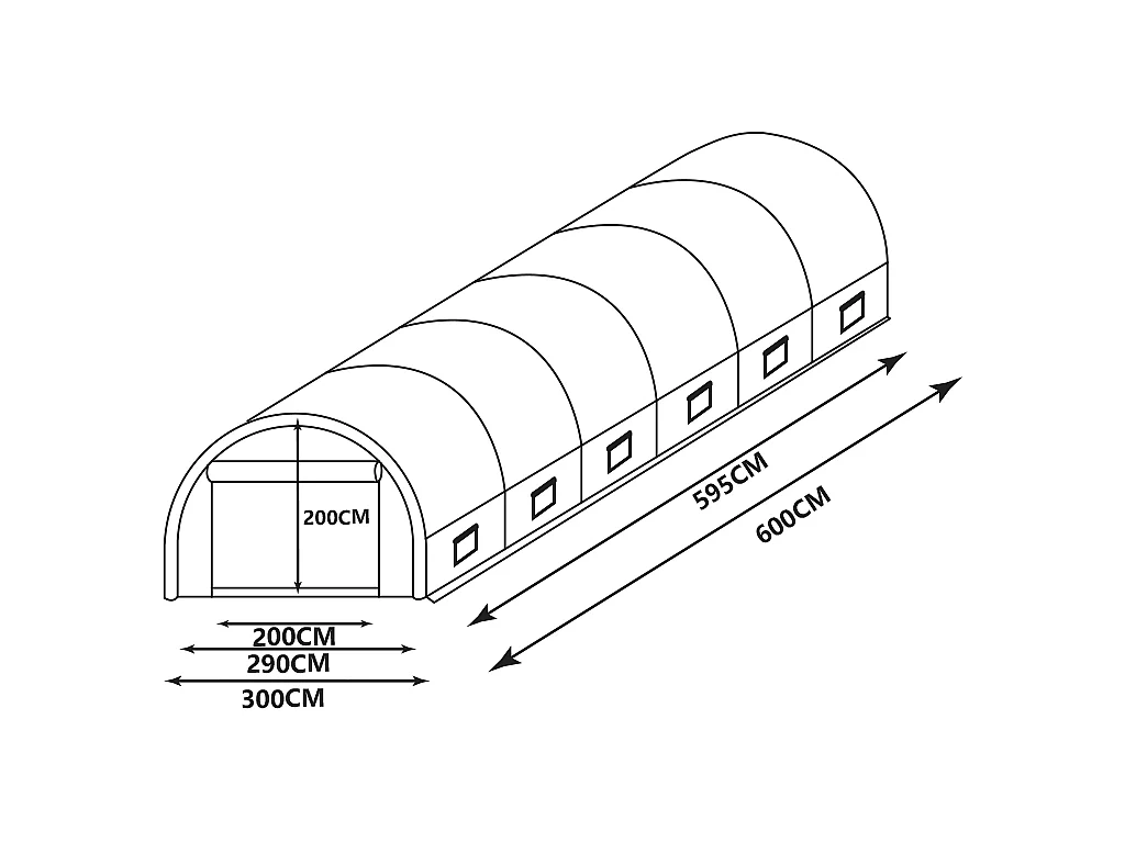 Tunel foliowy z konstrukcją stalową IPOMEA o pow. 18 m² -  szer. 600 × szer. 300 × wys. 200 cm