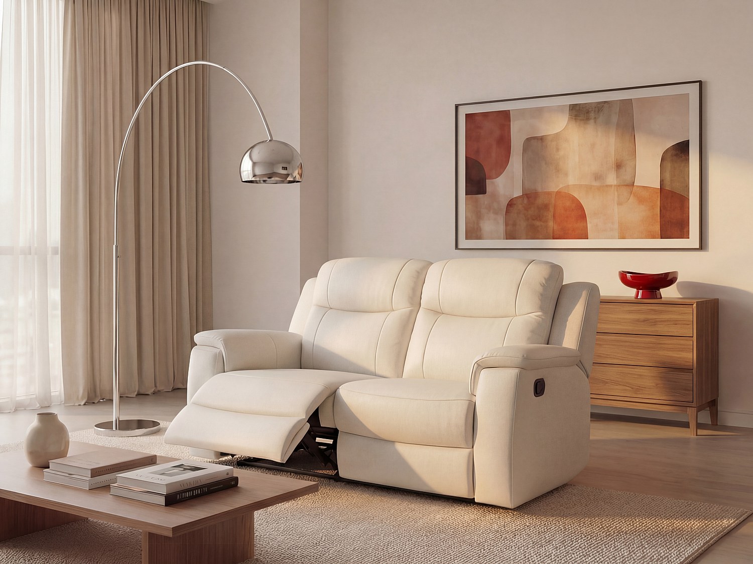 Vente-unique Relaxsofa Leder 2-Sitzer - Elfenbeinfarben - Evasion