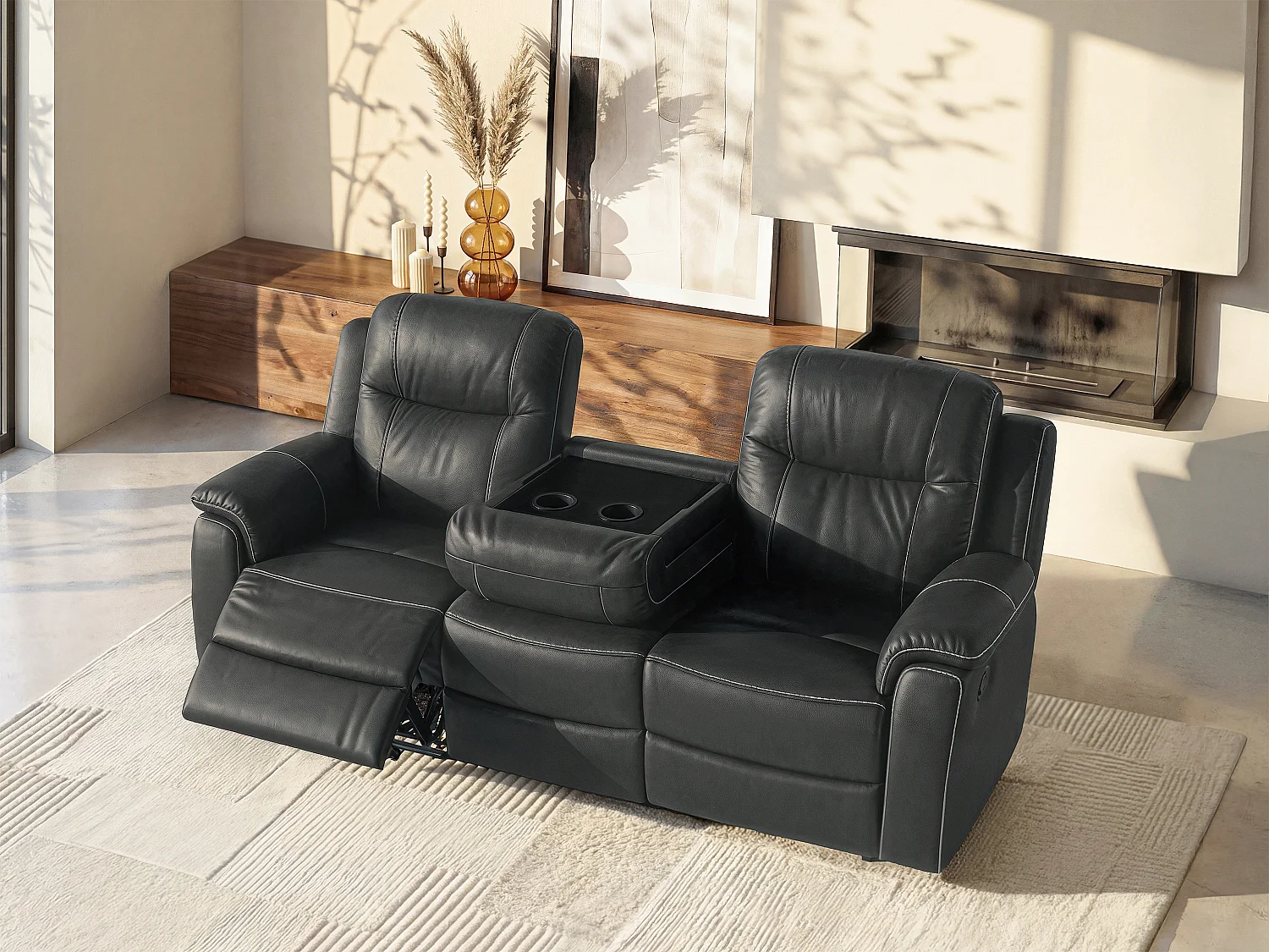 Kanapa skórzana 3-osobowa EVASION z funkcją relax - Szary