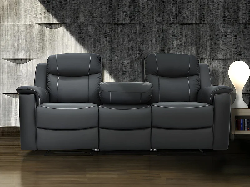 3-sits reclinersoffa och 2 fåtöljer i grått läder EVASION