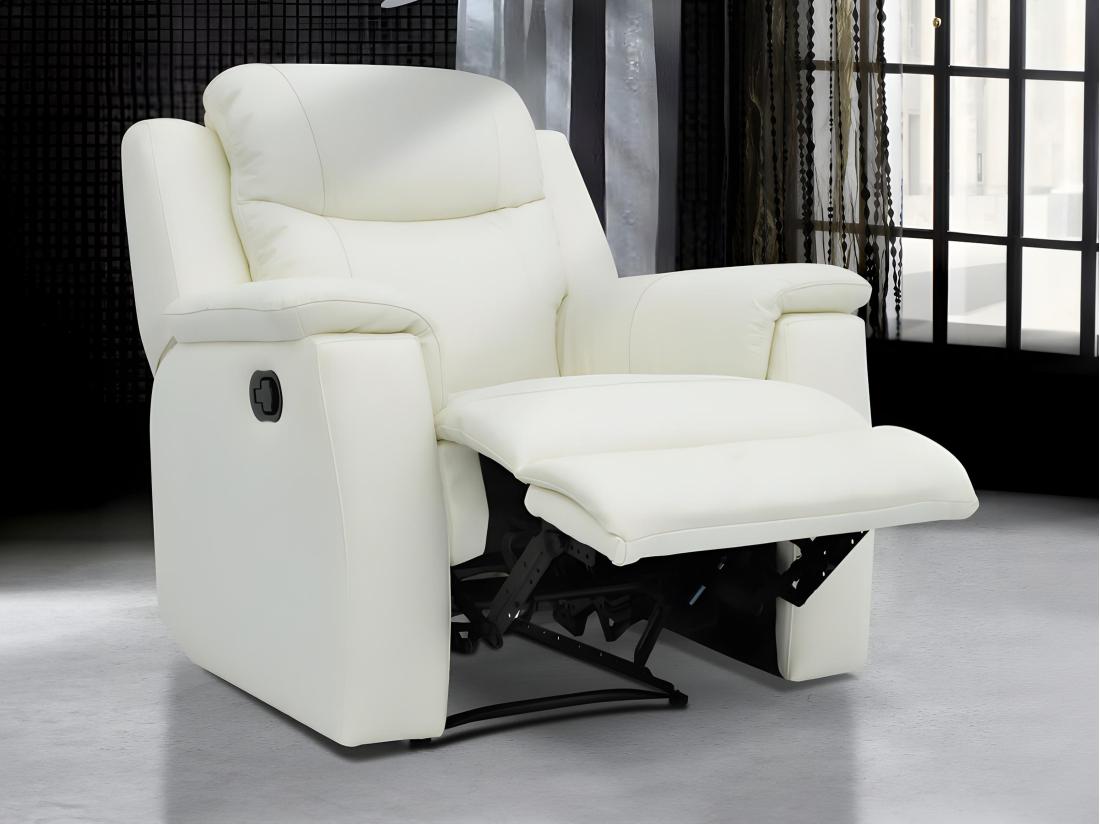 vente unique Fauteuil relax EVASION en cuir - blanc ivoire