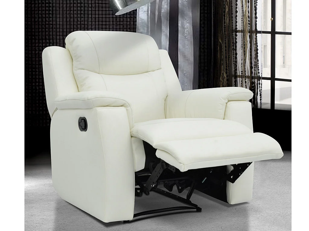 Sillón relax EVASION de piel - Blanco márfil
