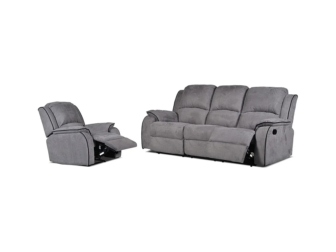 Couchgarnitur Relax 3+1 - Microfaser - Grau - HERNANI
