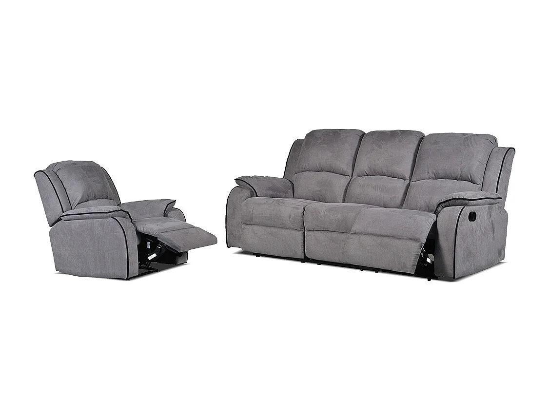 Couchgarnitur Relax 3+1 - Microfaser - Grau - HERNANI