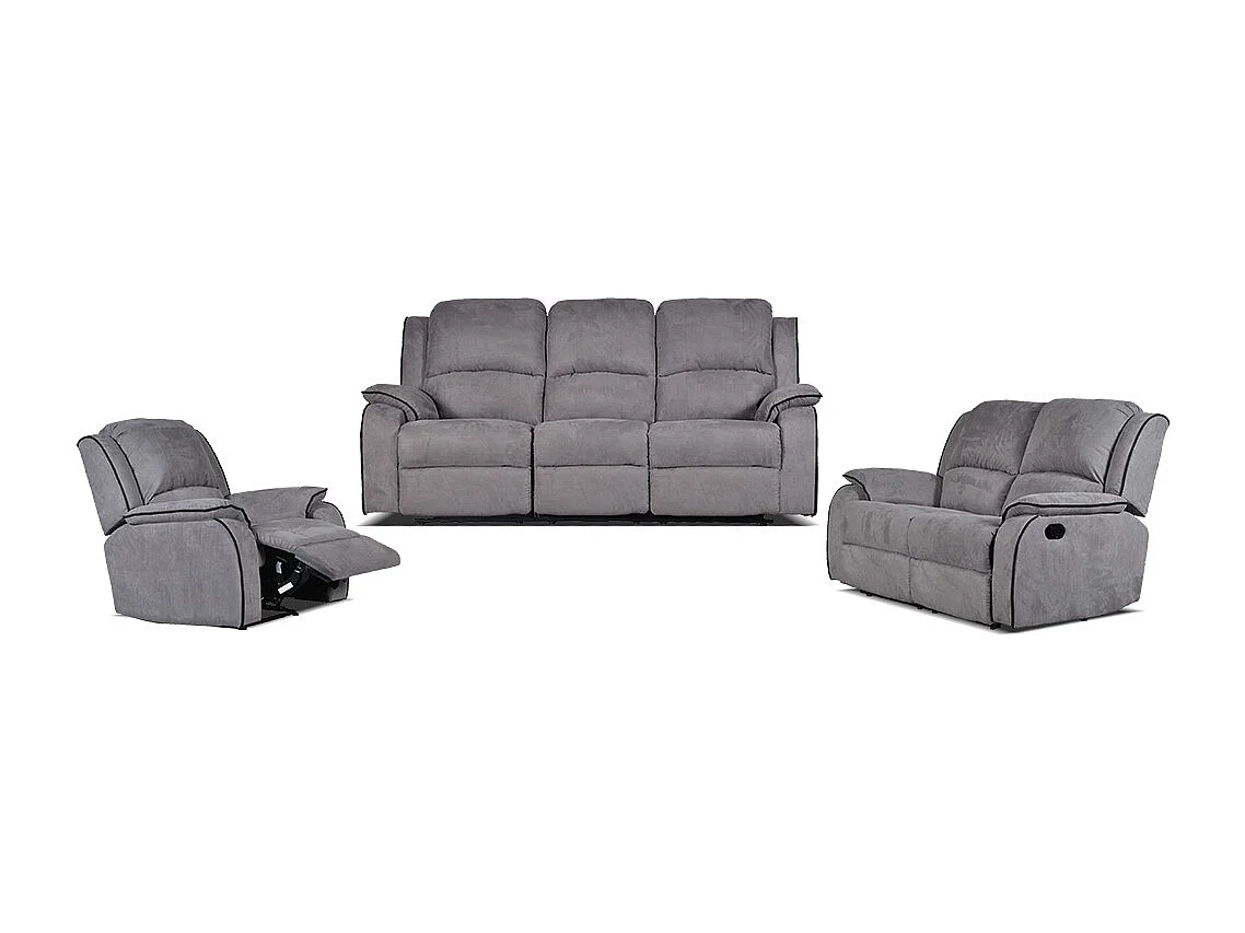 Canapés 3 places 2 places et un fauteuil relax en microfibre HERNANI - Gris