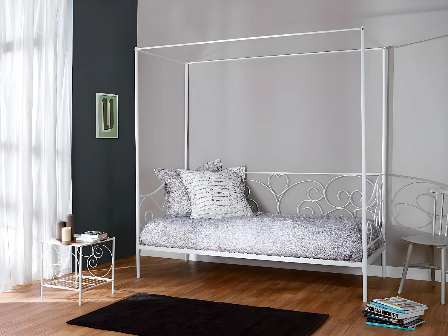 Table de chevet romantique - 1 tablette - Métal - Blanc - VIVIAN