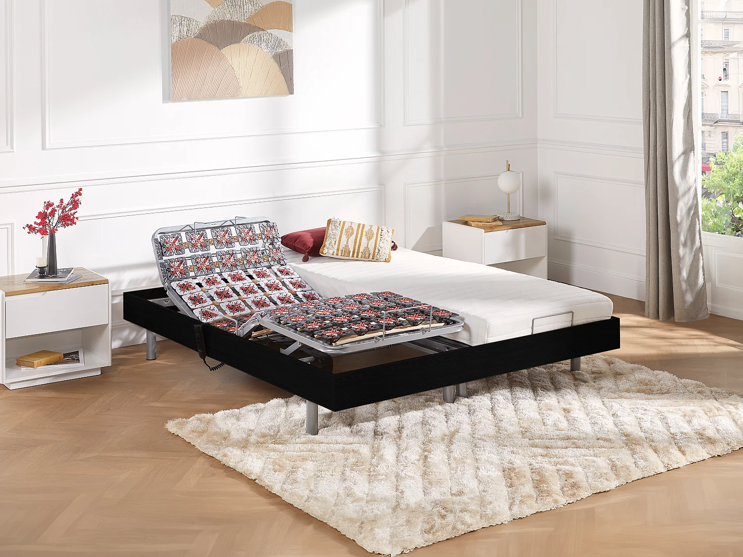 Set relax con sospensioni, in lattice CASSIOPEE III di YSMÉE - Motori OKIN - 2 x 70 x 190 cm - Nero
