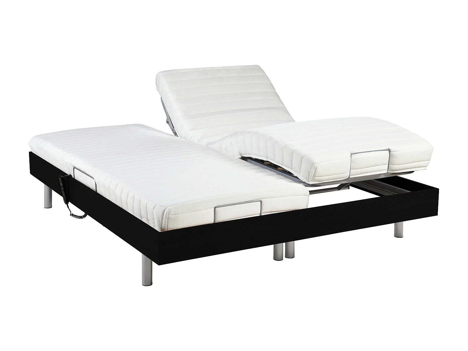 Lit électrique de relaxation tout plots + matelas latex - 2 x 80 x 200 cm - Noir - CASSIOPEE III de YSMÉE