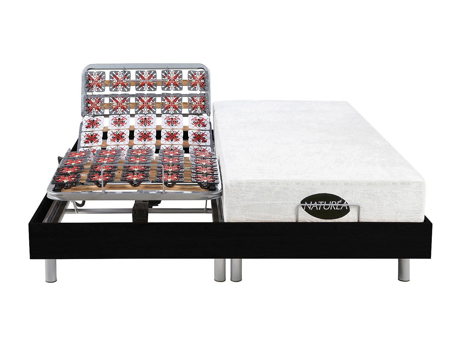 Elektrisch bed - bedbodem en matras - met vormgeheugen en bamboe LYSIS III van NATUREA - motoren OKIN - 2 x 90 x 200 cm - zwart