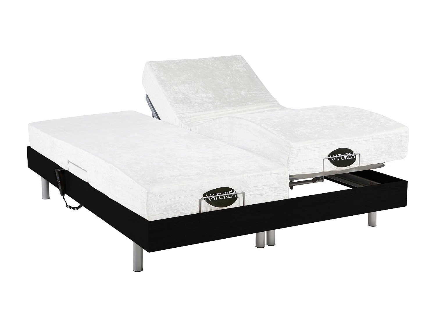 Elektrisch bed - bedbodem en matras - met vormgeheugen en bamboe LYSIS III van NATUREA - motoren OKIN - 2 x 90 x 200 cm - zwart
