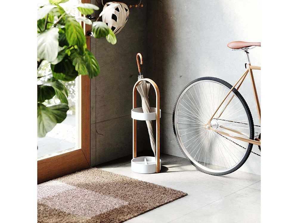 Porte parapluies bois et métal Hub Blanc/Naturel