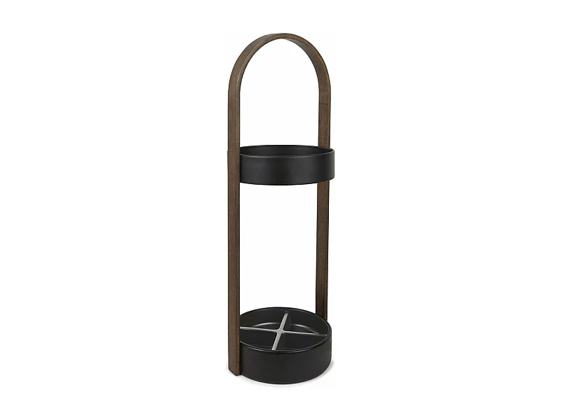 Holz- und Metallschirmständer Hub Schwarz/Nussbaum