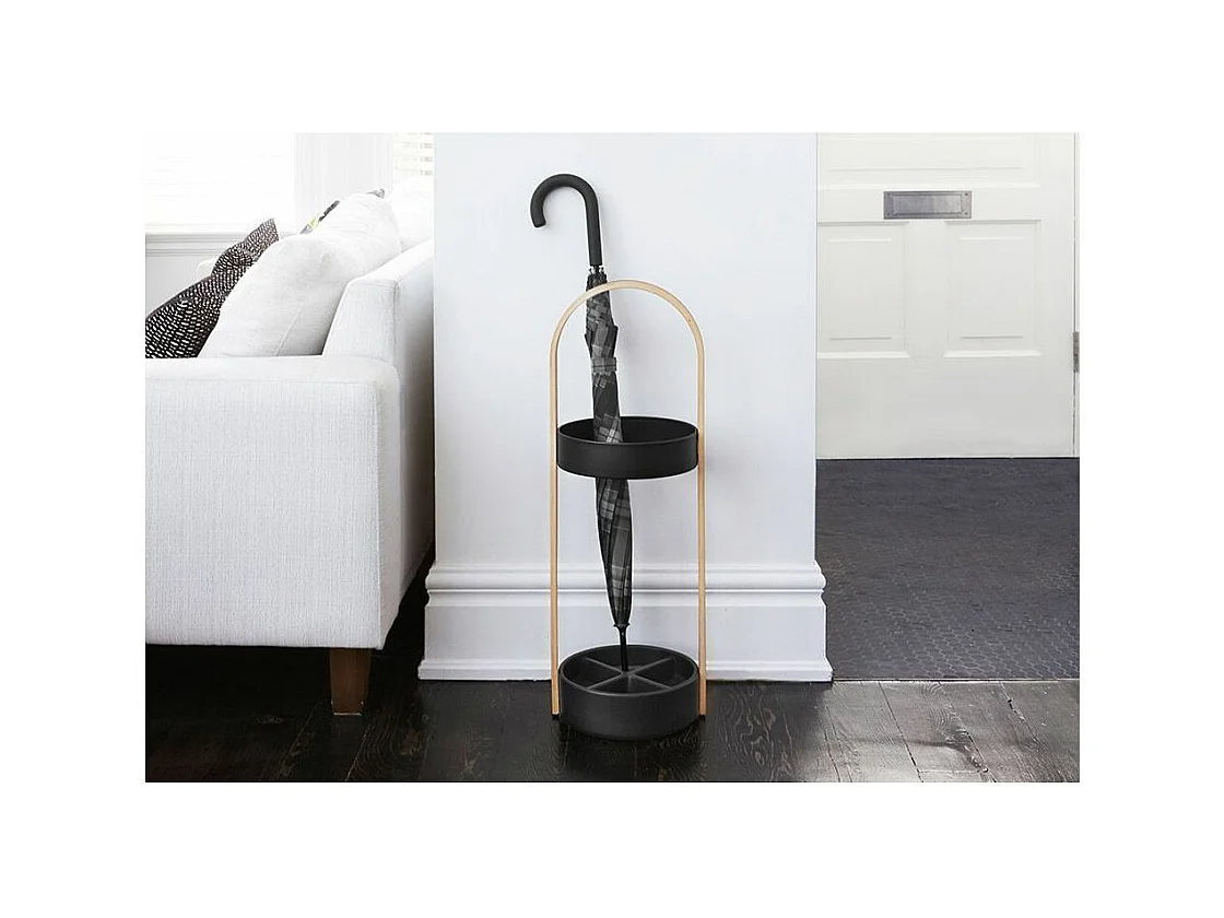 Porte parapluies bois et métal Hub Noir/Noyer