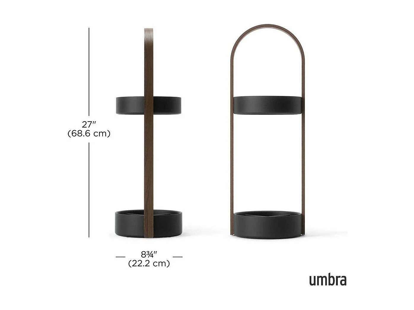 Porte parapluies bois et métal Hub Noir/Noyer