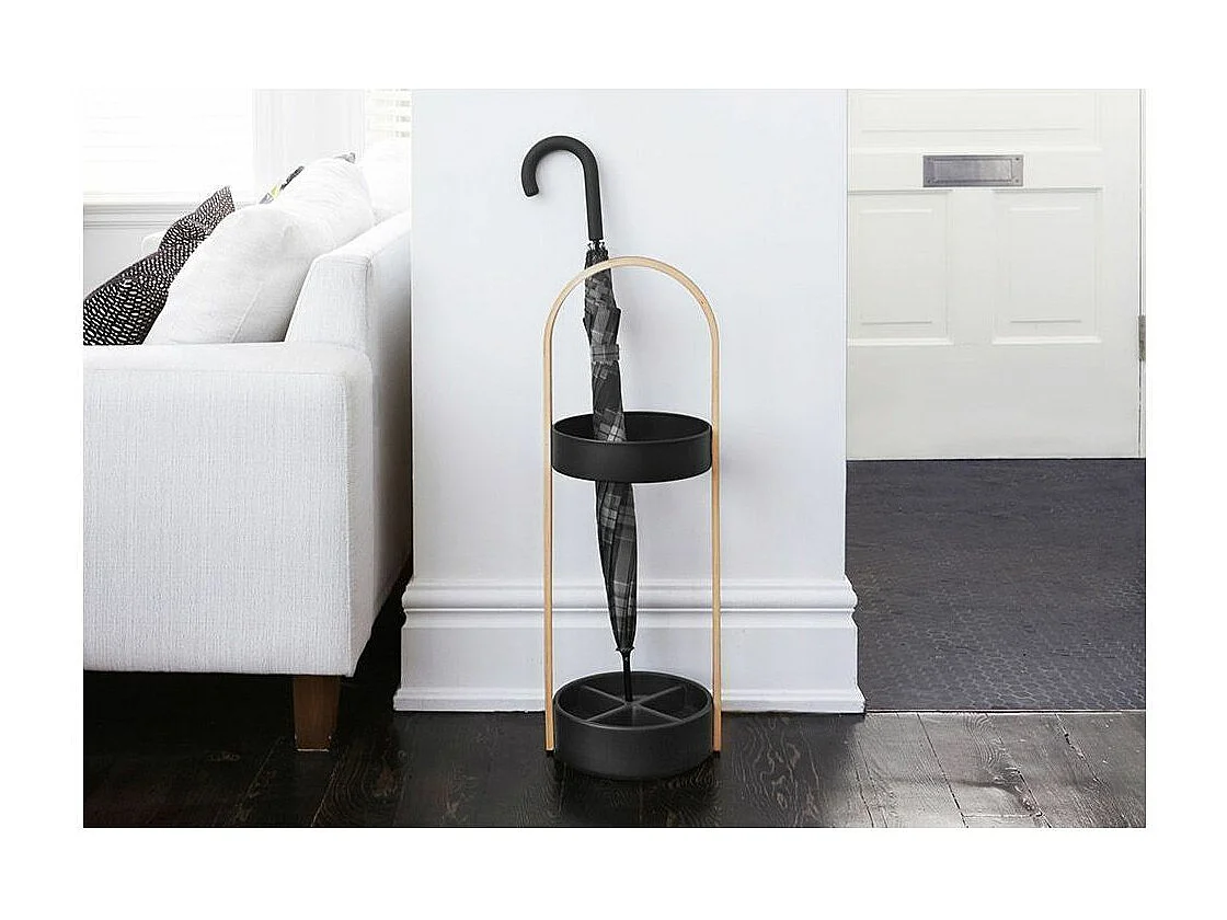 Porte parapluies bois et métal Hub Noir/Noyer