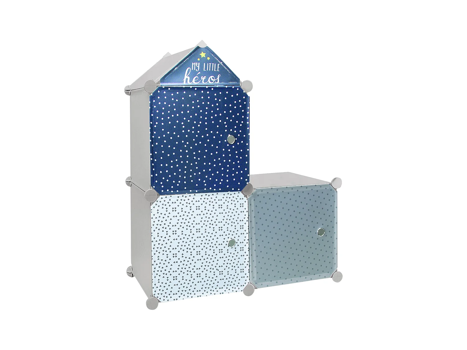 Rangement Armoire Modulable 3 Cubes Garcon Gris, Bleu, Blanc