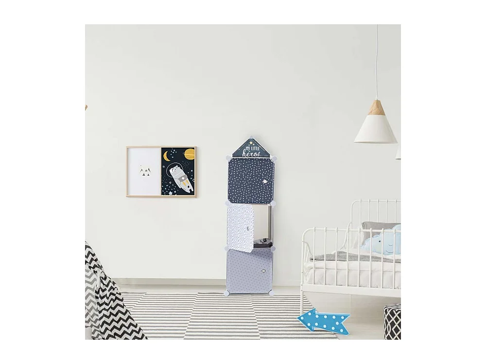 Rangement Armoire Modulable 3 Cubes Garcon Gris, Bleu, Blanc