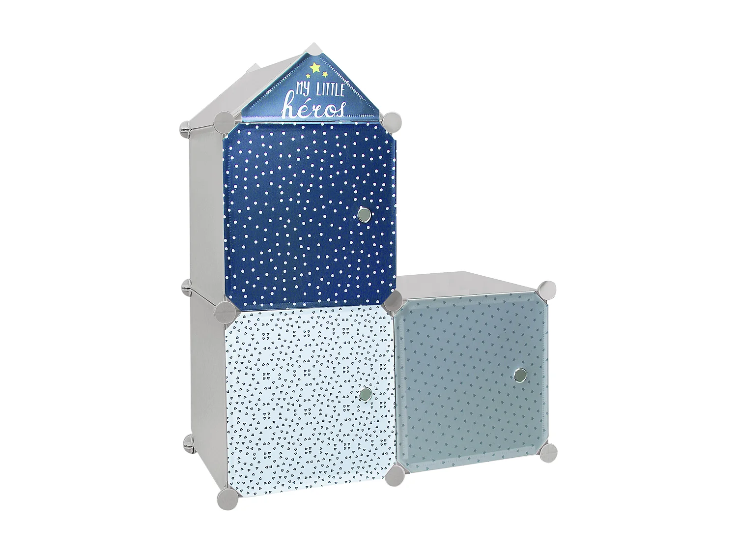 Rangement Armoire Modulable 3 Cubes Garcon Gris, Bleu, Blanc