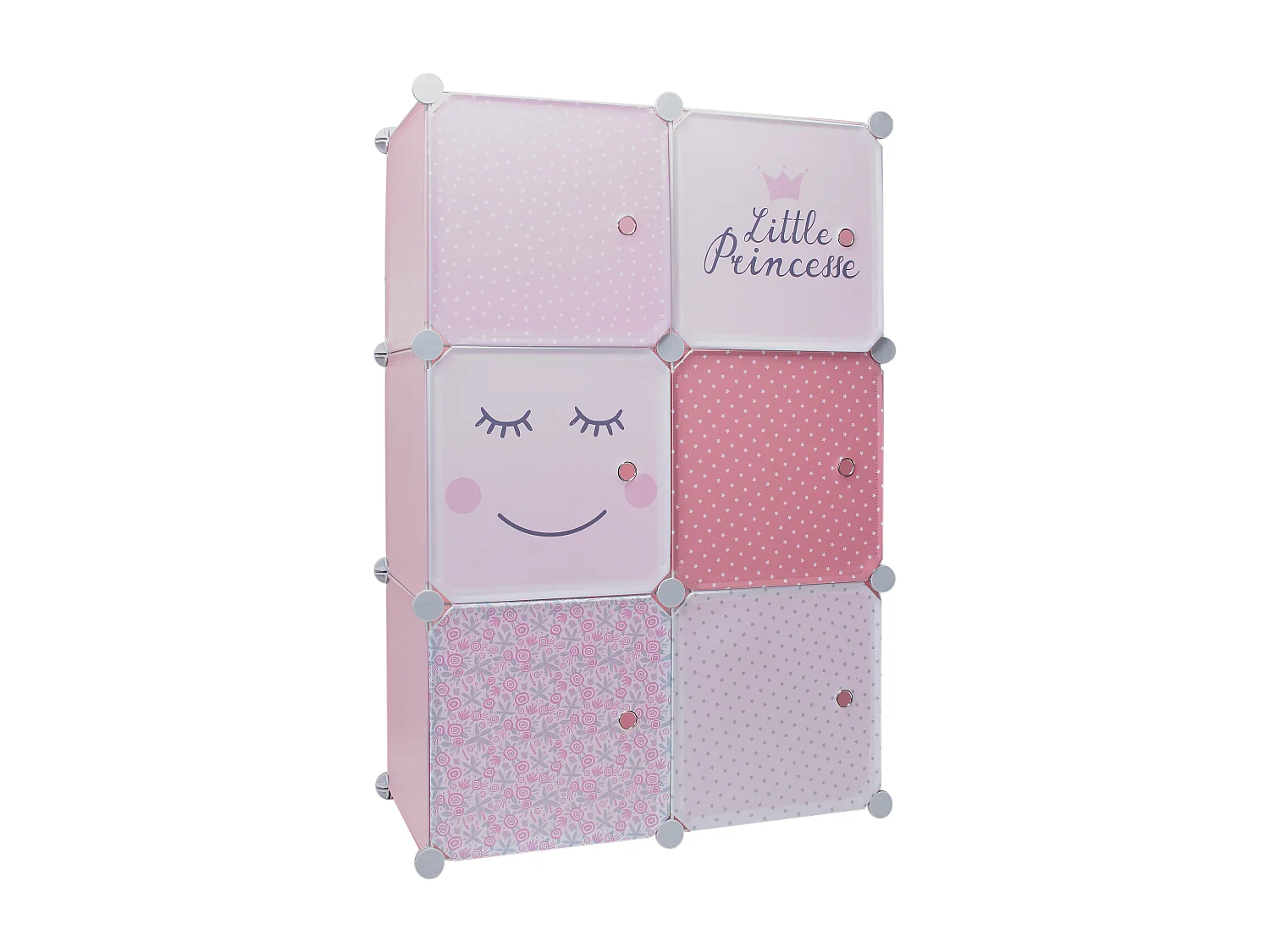 Rangement Armoire Modulable 6 Cubes Fille Rose, Blanc, Gris, Violet
