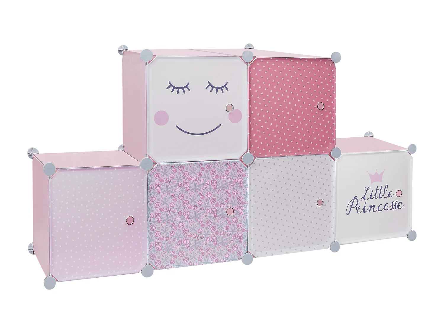 Rangement Armoire Modulable 6 Cubes Fille Rose, Blanc, Gris, Violet