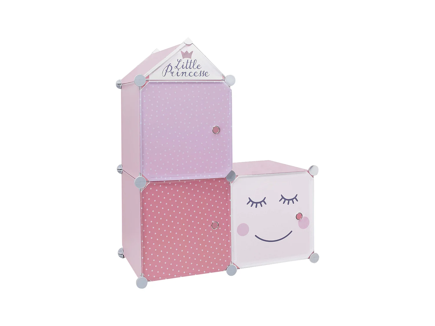 Rangement Armoire Modulable 3 Cubes Fille Rose, Blanc, Violet