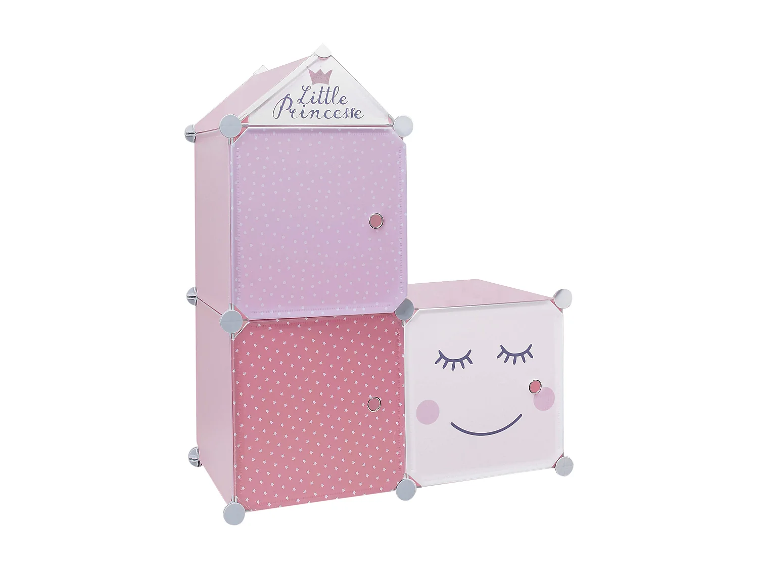 Rangement Armoire Modulable 3 Cubes Fille Rose, Blanc, Violet