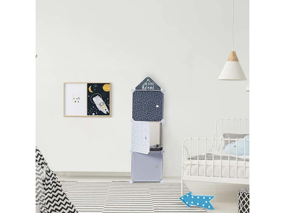 Rangement Armoire Modulable 3 Cubes Fille Rose, Blanc, Violet