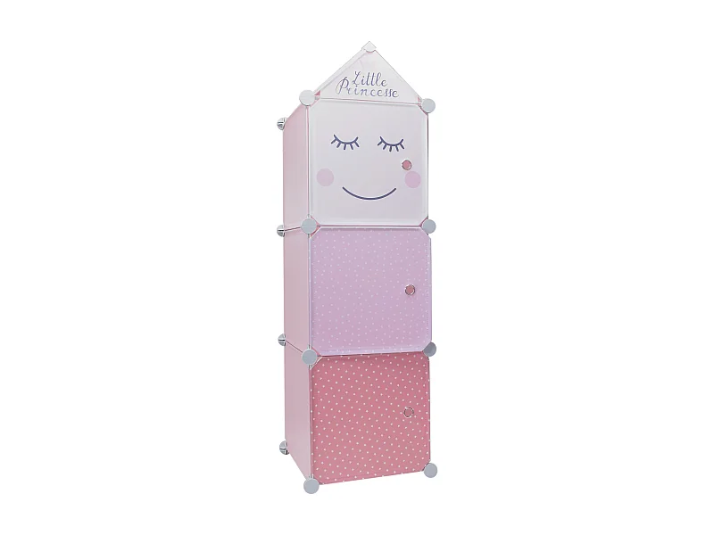 Rangement Armoire Modulable 3 Cubes Fille Rose, Blanc, Violet